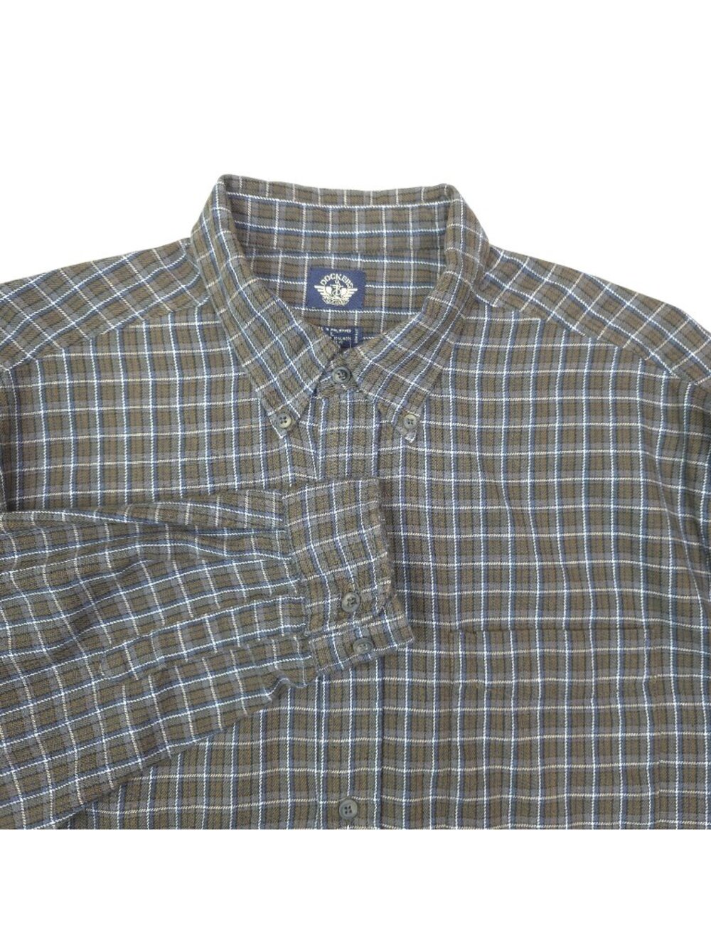 Dockers Mens Long Sleeve Plaid Button-Up Shirt L Cotton Wool Blend Brown Blue